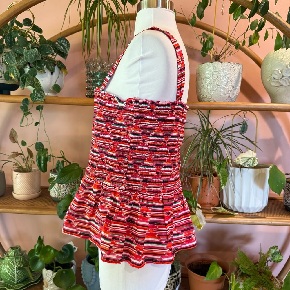 LOFT Red Pink Striped Smocked Sleeveless Top Size Large - Picture 5 of 9